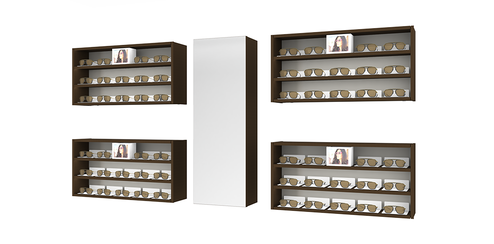 Top Vision Instore eyewear display wall natural