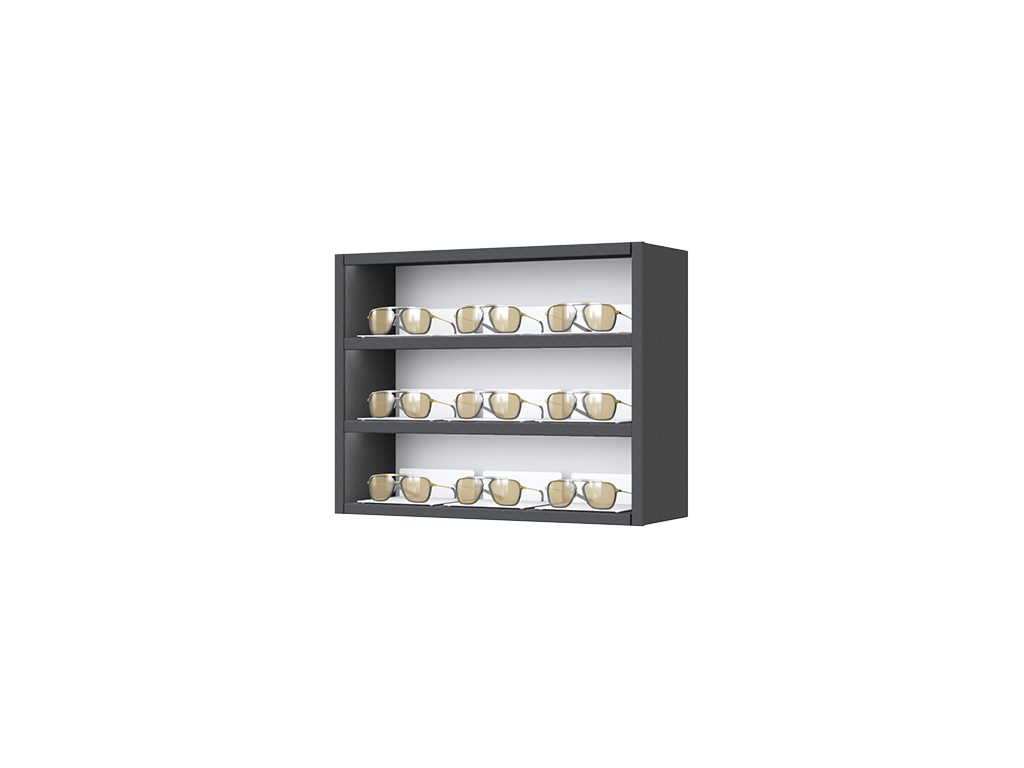 [CS.3x3.BL.TW-S] Carré with steel LED-shelves (50cm/3 shelves, 64cm, Black 9005, Traffic white 9016, Single)