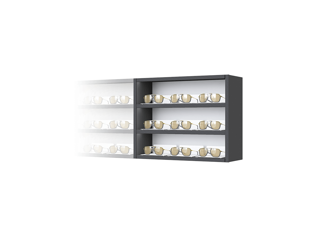 [CS.3x3.BL.TW-R] Carré with steel LED-shelves (50cm/3 shelves, 64cm, Black 9005, Traffic white 9016, Right)
