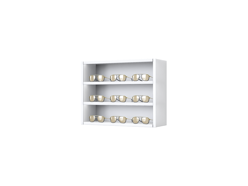 [CS.3x3.TW.TW-S] Carré met stalen LED-planken (50cm/3 planken, 64cm, Verkeerswit 9016, Verkeerswit 9016, Vrijstaand)