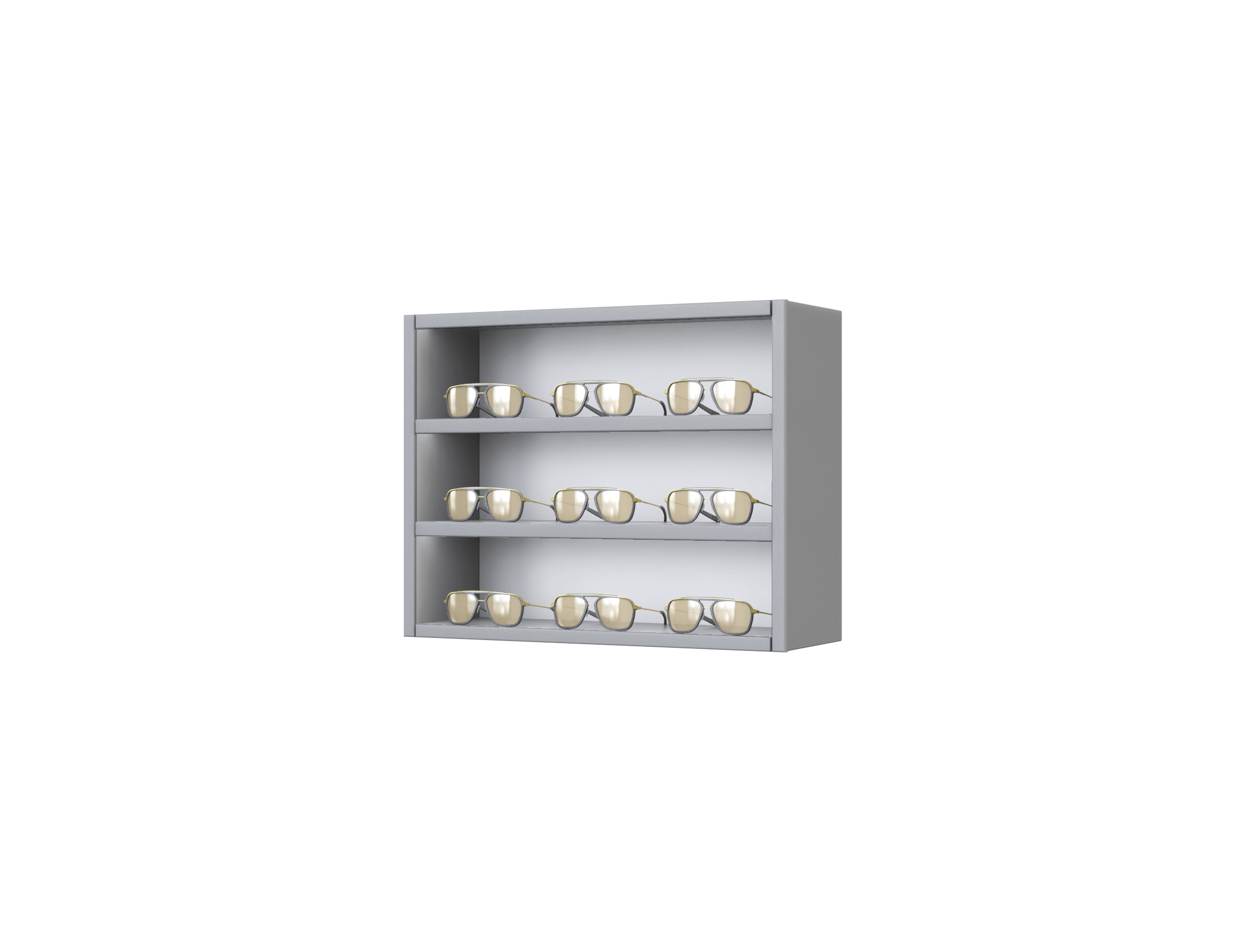 [CS.3x3.WG.TW-S] Carré with steel LED-shelves (50cm/3 shelves, 64cm, Window Grey 7040, Traffic white 9016, Single)