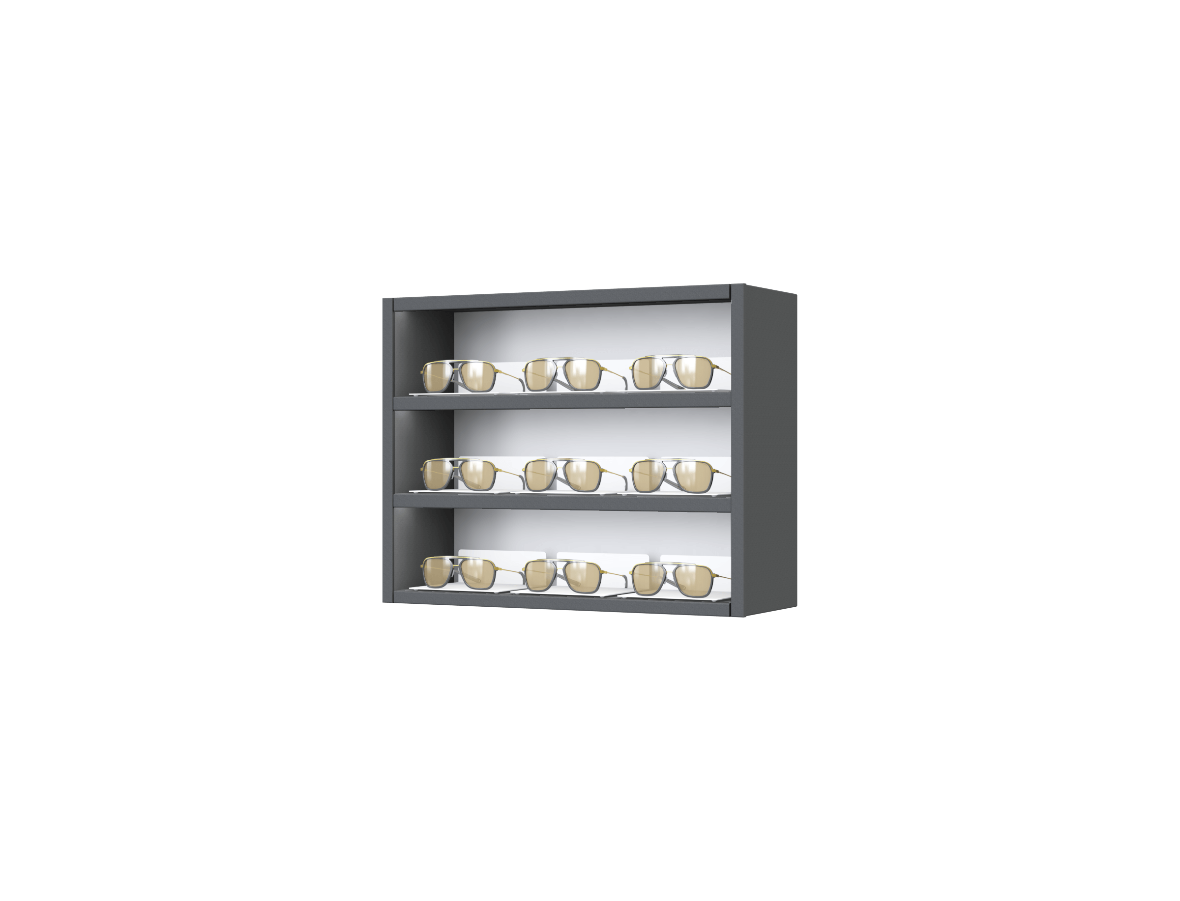 [CS.3x3.GG.TW-S] Carré with steel LED-shelves (50cm/3 shelves, 64cm, Graphite Grey 7024, Traffic white 9016, Single)