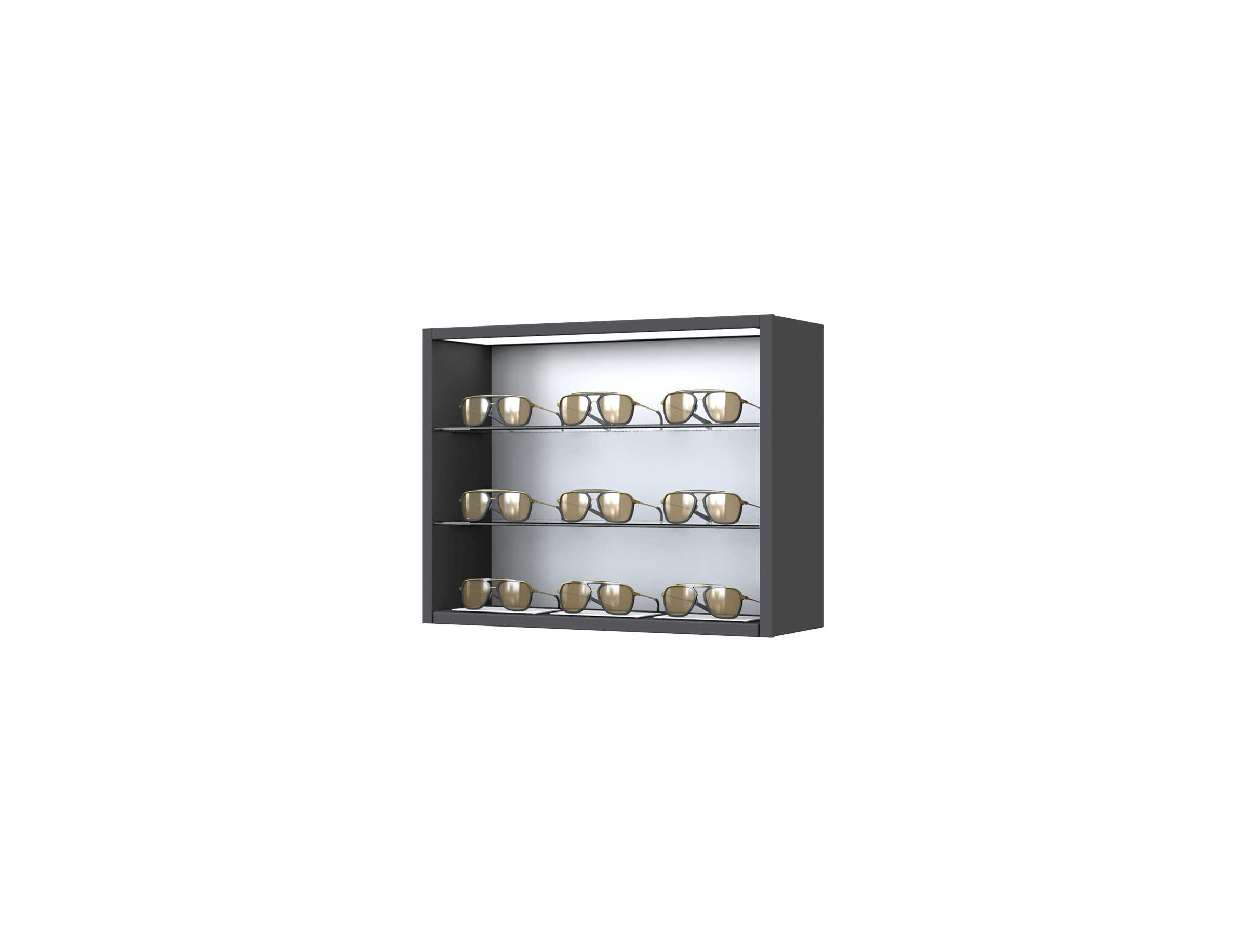 [CG.3x3.BL.TW-S] Carré with glass shelves (50cm/3 shelves, 64cm, Black 9005, Traffic white 9016, Single)