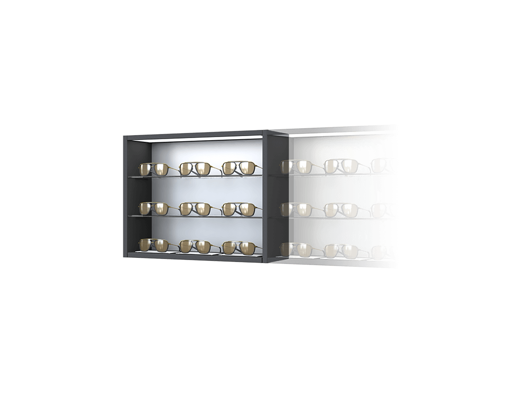 [CG.3x3.BL.TW-L] Carré with glass shelves (50cm/3 shelves, 64cm, Black 9005, Traffic white 9016, Left)