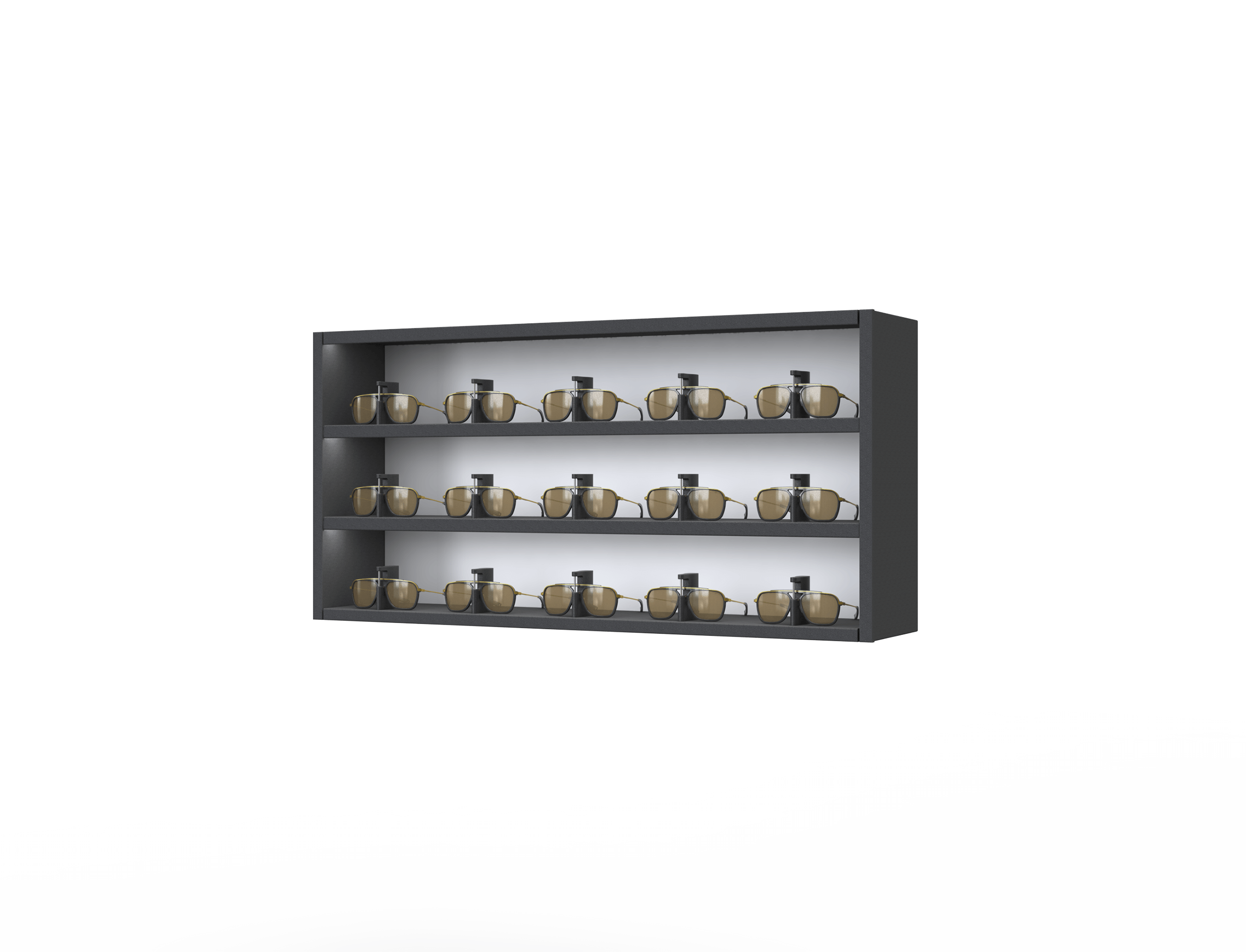 [CSR.3x5.BL-B.TW-S] Carré One with remote-lockable steel LED-shelves (50cm/3 shelves, Black, Black 9005, Traffic white 9016, Single)