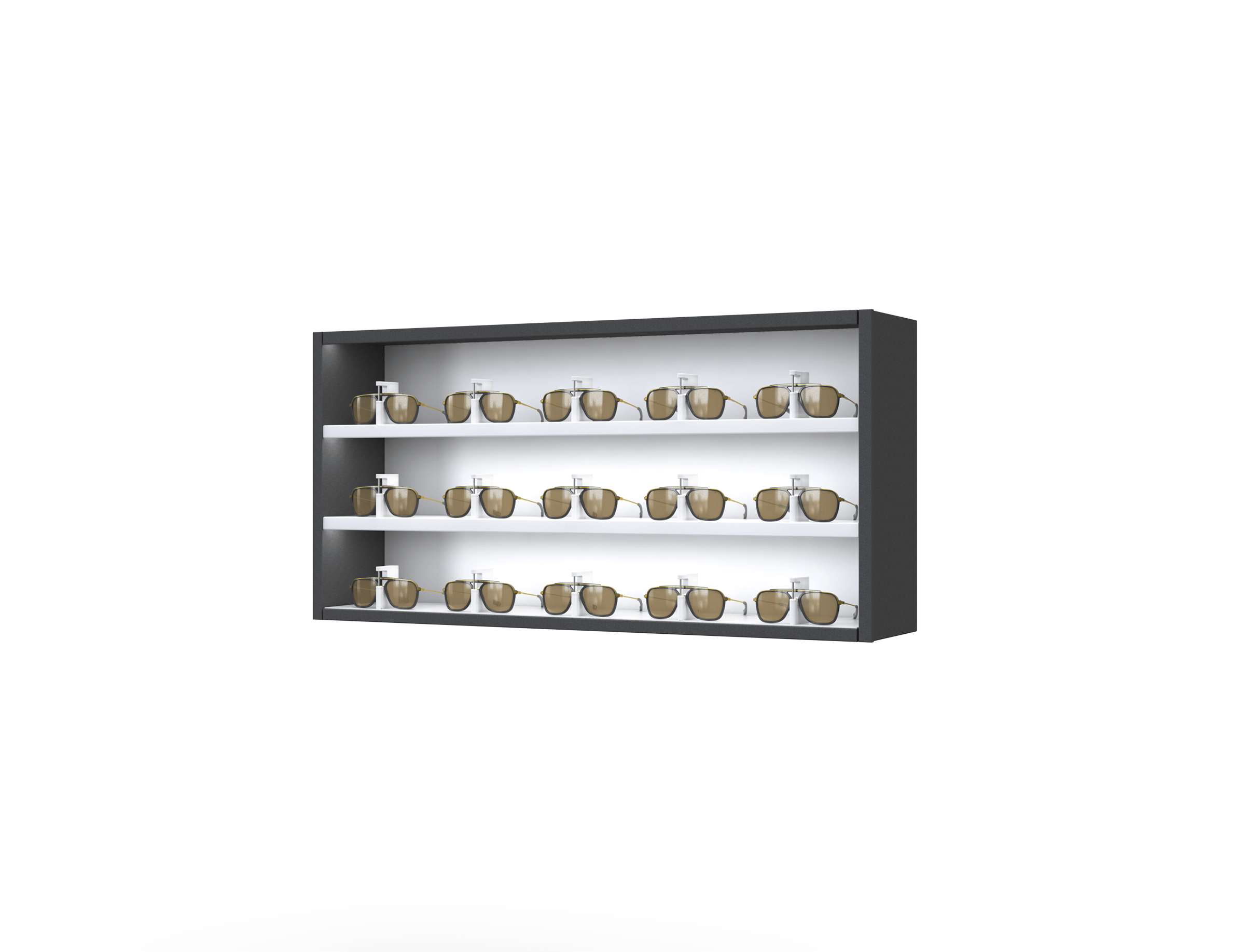 [CSR.3x5.BL-TW.TW-S] Carré One with remote-lockable steel LED-shelves (50cm/3 shelves, White, Black 9005, Traffic white 9016, Single)
